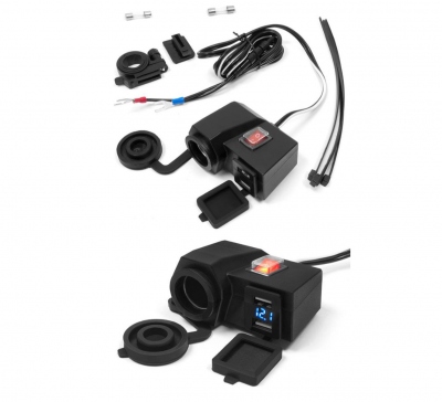 2x Gniazdo USB na QUADa ATV z voltomierzem MUS06